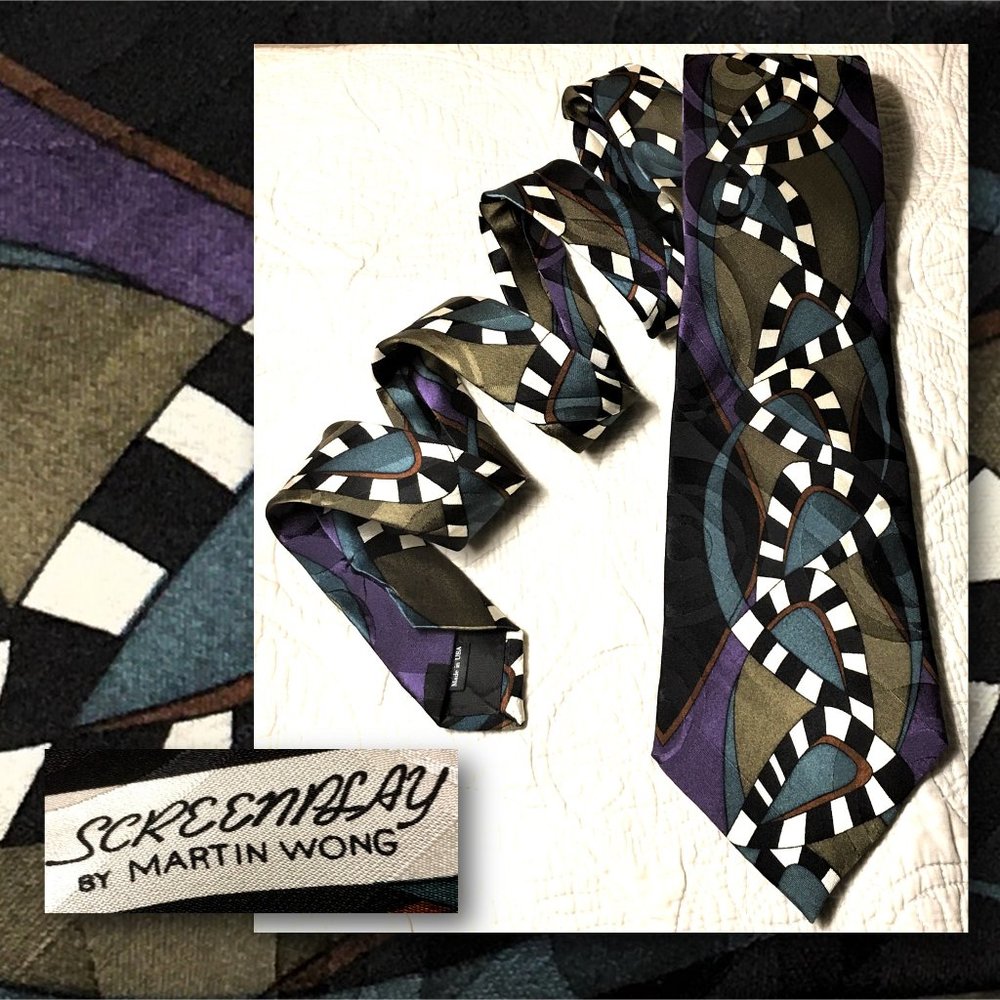 Vintage SCREENPLAY BY MARTIN WONG Silk Necktie